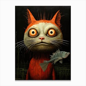 Cat With A Fish Canvas Print