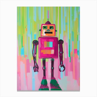 Retro Tin Robot Oil Painting Canvas Print