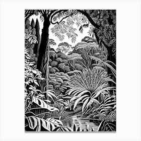 Royal Botanic Gardens, Kandy, 1, Sri Lanka Linocut Black And White Vintage Canvas Print