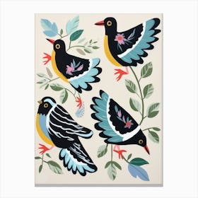 Folk Style Bird Painting Magpie 2 Canvas Print
