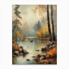 Autumn Lake,Forest Lake, Vintage Oil Painting, Farmhouse Wall Decorations, Antique Landscape, Vintage Landscape Oil Painting.4 2 Canvas Print