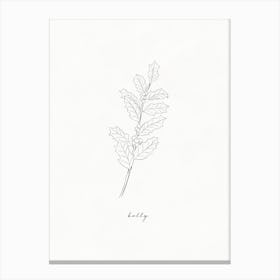 Holly Line Drawing Canvas Print