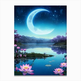 Moon And Lotus Pond Canvas Print