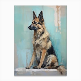 German Shepherd Dog, Painting In Light Teal And Brown 1 Canvas Print
