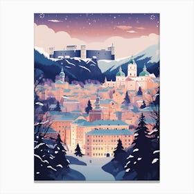 Winter Travel Night Illustration Salzburg Austria 1 Canvas Print