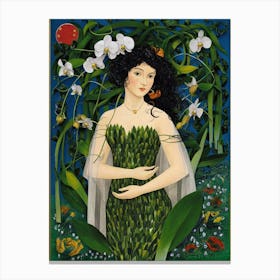 Woman In A Green Dress 1 Canvas Print