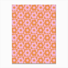 Floral Checker Orange Pink Canvas Print