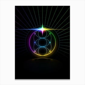 Neon Geometric Glyph in Candy Blue and Pink with Rainbow Sparkle on Black n.0463 Canvas Print