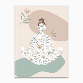 Yoga And Meditation. Boho Yoga Girl & Flowers — boho poster, boho wall art Canvas Print