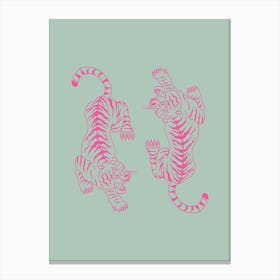 Green And Pink Tigers Canvas Print