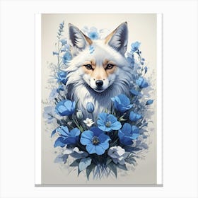 Fox With Blue Flowers Canvas Print