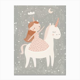 Little Girl Riding Unicorn Canvas Print