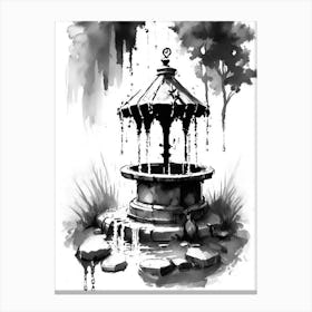 Wishing Well Symbol Black And White Painting Canvas Print
