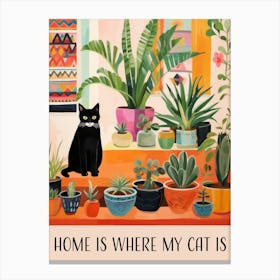 Home Is Where My Cat Is. Quote with Gouache Painting Canvas Print