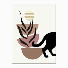 Boho Art Prints Scandi Art Sage Orange Abstract Art Cat Left Canvas Print