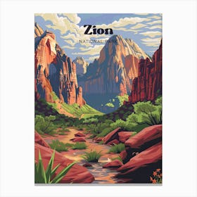 Zion National Park Hiking Trail Travel Art Illustration Canvas Print