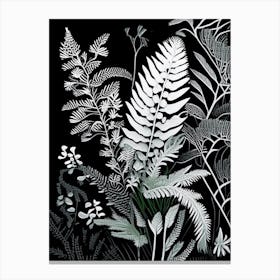 Lady Fern Wildflower Linocut 2 Canvas Print