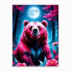 Pink Bear In The Forest Canvas Print