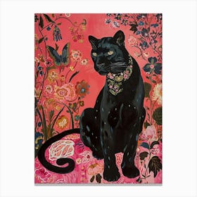 Floral Animal Painting Black Panther 1 Canvas Print