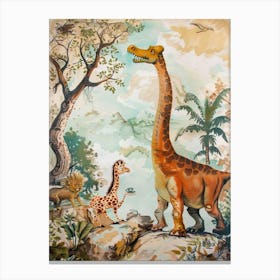 Vintage Dinosaur Tea Party Storybook Painting Canvas Print