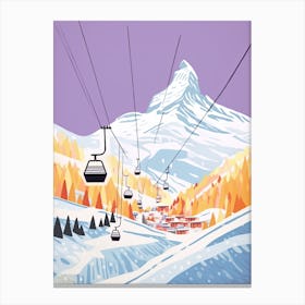 Zermatt   Switzerland, Ski Resort Pastel Colours Illustration 2 Canvas Print