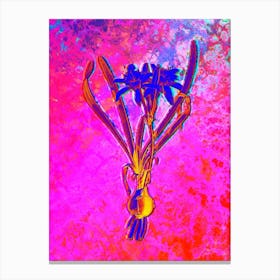 Sea Daffodil Botanical in Acid Neon Pink Green and Blue Canvas Print