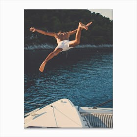 Man Jumping Off A Yacht 1 Canvas Print