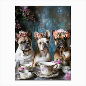 French Bulldogs having tea party Canvas Print