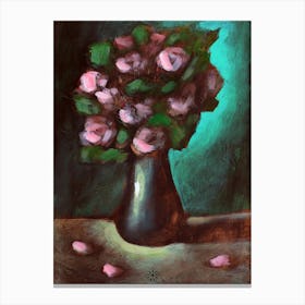 Peonies In A Vase - floral flowers vertical teal Anton Maliar impressionism classical Canvas Print