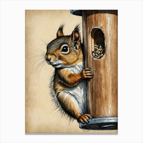 Squirrel On A Bird Feeder Canvas Print