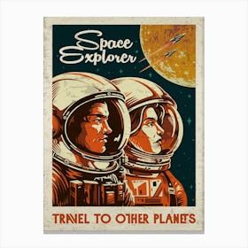 Space Explorer. Travel to other planets — Vintage retro space poster, Canvas Print