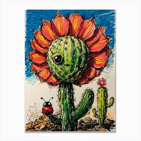 Ladybug And Cactus 1 Canvas Print