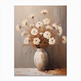 Carnation, Autumn Fall Flowers Sitting In A White Vase, Farmhouse Style 1 Canvas Print