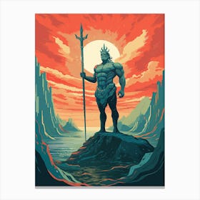  A Retro Poster Of Poseidon Holding A Trident 8 Canvas Print