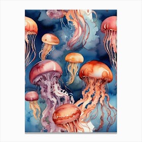 Watercolor Marine Jellyfishes Art Print 2 Canvas Print