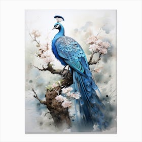 Peacock, Japanese Brush Painting, Ukiyo E, Minimal 7 Canvas Print