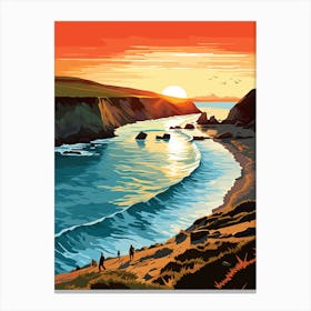 Lulworth Cove Beach Dorset At Sunset, Vibrant Painting 4 Canvas Print
