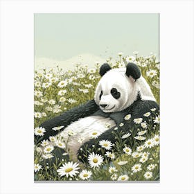 Giant Panda Resting In A Field Of Daisies Storybook Illustration 10 Canvas Print