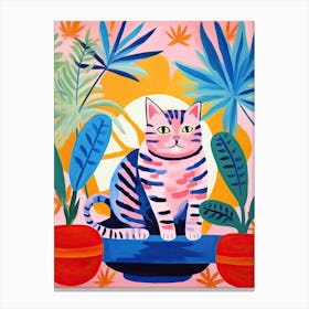 Pink Cat In The Pot, Matisse Inspired Canvas Print