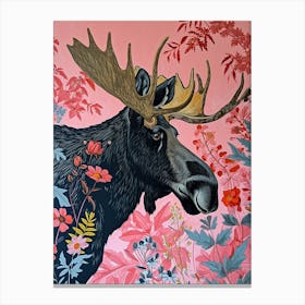 Floral Animal Painting Moose 2 Canvas Print