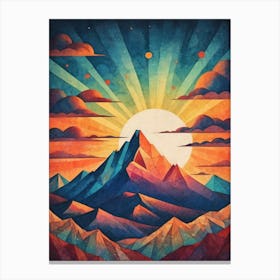 Minimalist Sunset Low Poly Mountains (27) Canvas Print