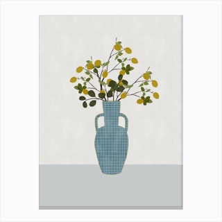 Vase With Lemon Branchs Canvas Print