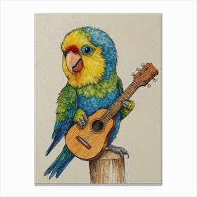 Parrot Playing Ukulele Canvas Print