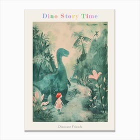 Dinosaur & A Child Storybook Painting Poster Canvas Print