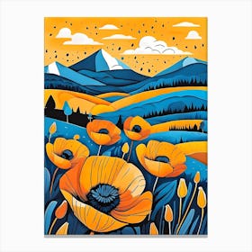 Cartoon Poppy Field Landscape Illustration (83) Canvas Print