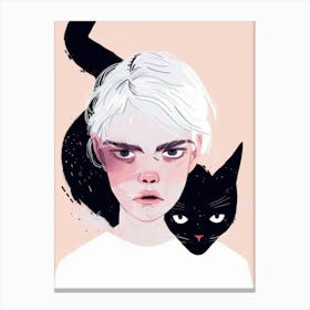 Girl With A Black Cat 4 Canvas Print