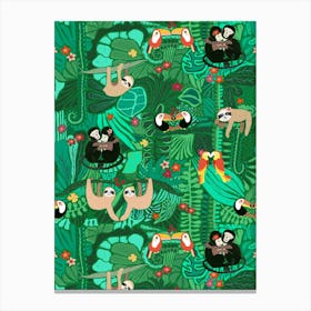 Wildlife of Costa Rica in Jungle Trees Sloths, Monkeys, Tropical Birds Canvas Print