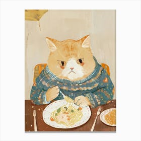 Cute Tan Cat Pasta Lover Folk Illustration 2 Canvas Print