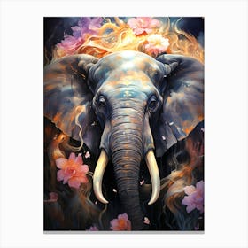 Elephant With Flowers Canvas Print