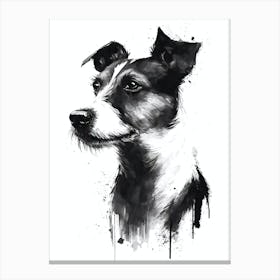Cute Jack Rrussel Terrier Black Ink Portrait Canvas Print
